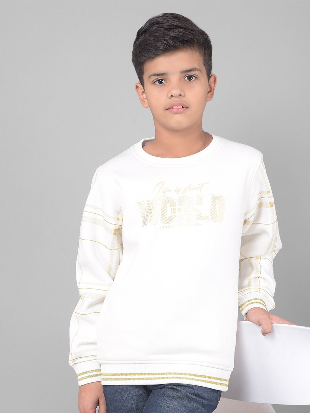 

Crimsoune Club Boys Typography Printed Pullover, White