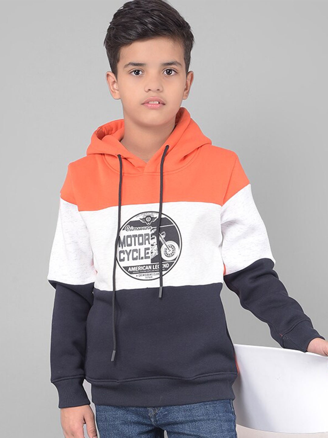 

Crimsoune Club Boys Colourblocked Hooded Pullover, Orange