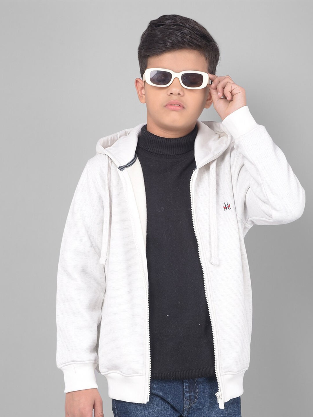 

Crimsoune Club Boys Hooded Front Open Sweatshirt, Off white
