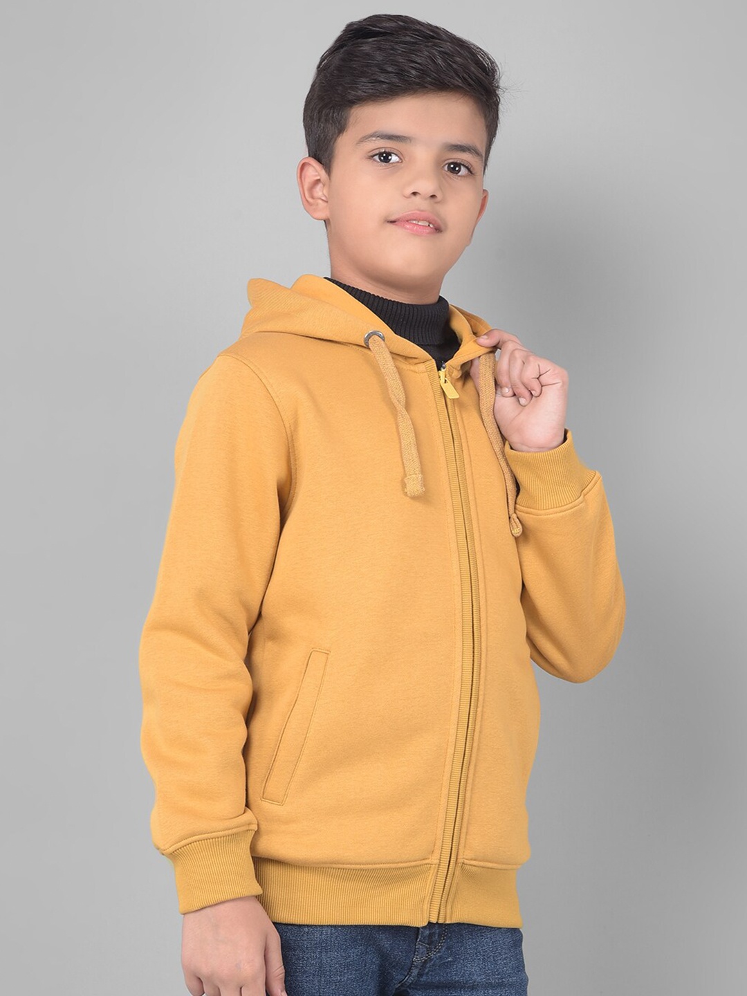

Crimsoune Club Boys Hooded Long Sleeves Front-Open Sweatshirt, Mustard