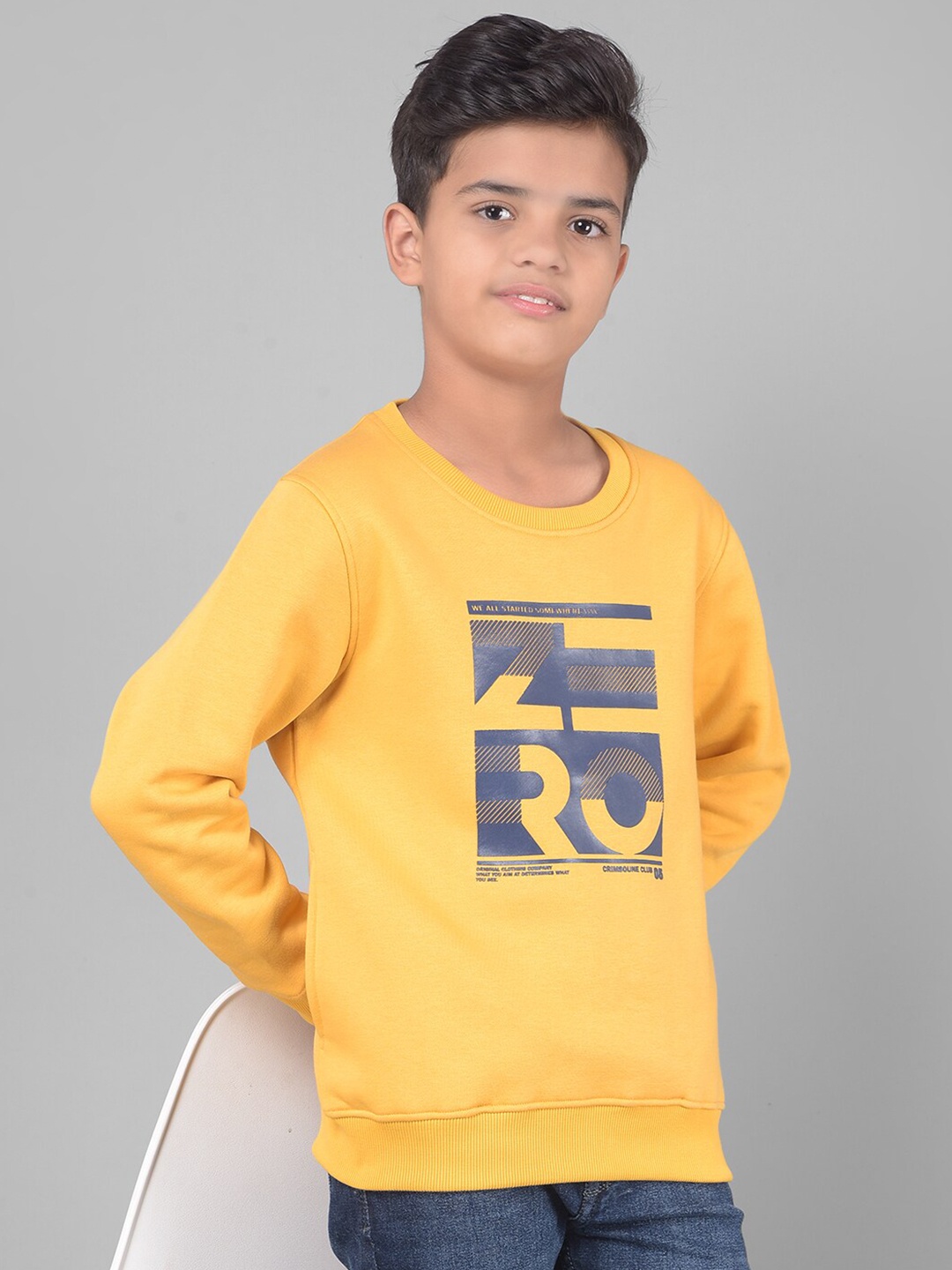 

Crimsoune Club Boys Graphic Printed Cotton Pullover, Yellow