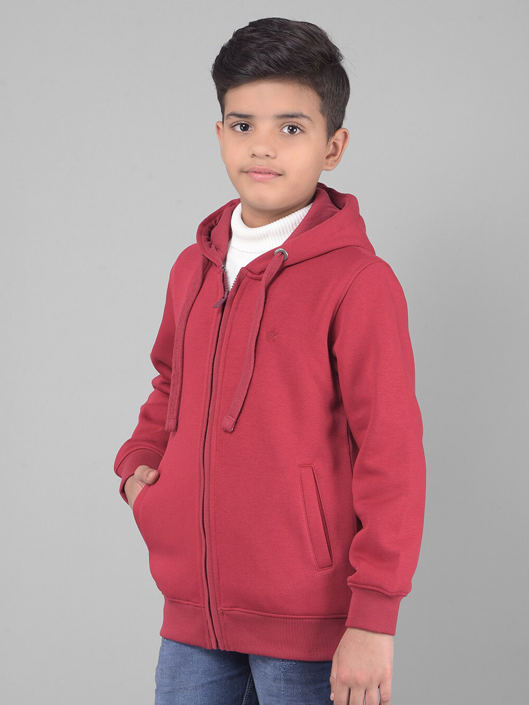 

Crimsoune Club Boys Hooded Front Open Sweatshirt, Red