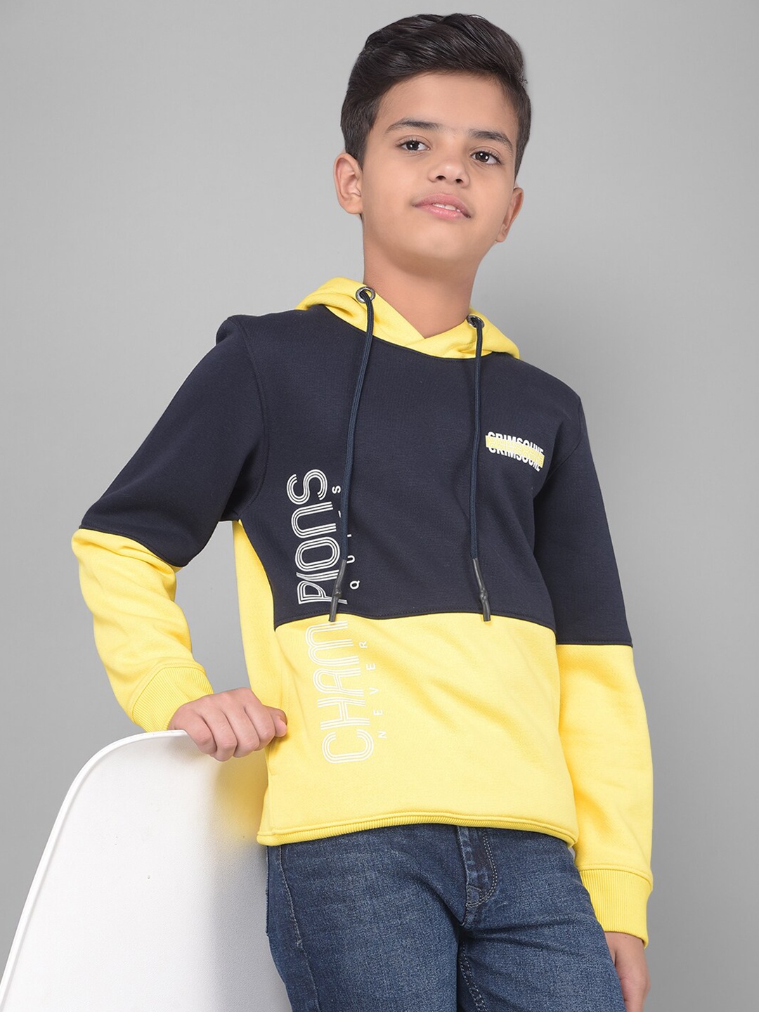 

Crimsoune Club Boys Colourblocked Hooded Sweatshirt, Yellow