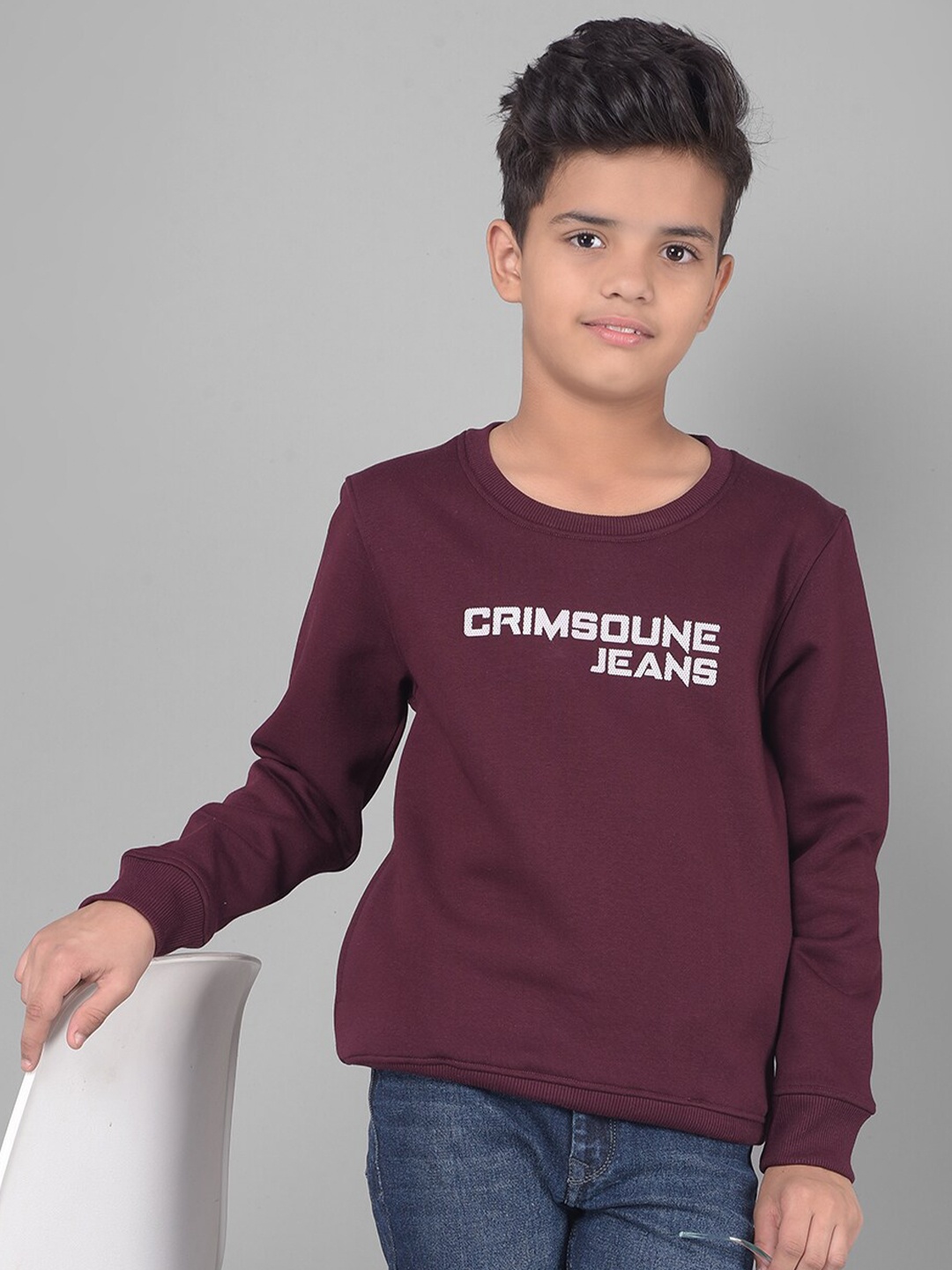 

Crimsoune Club Boys Typography Printed Pullover Sweatshirt, Purple