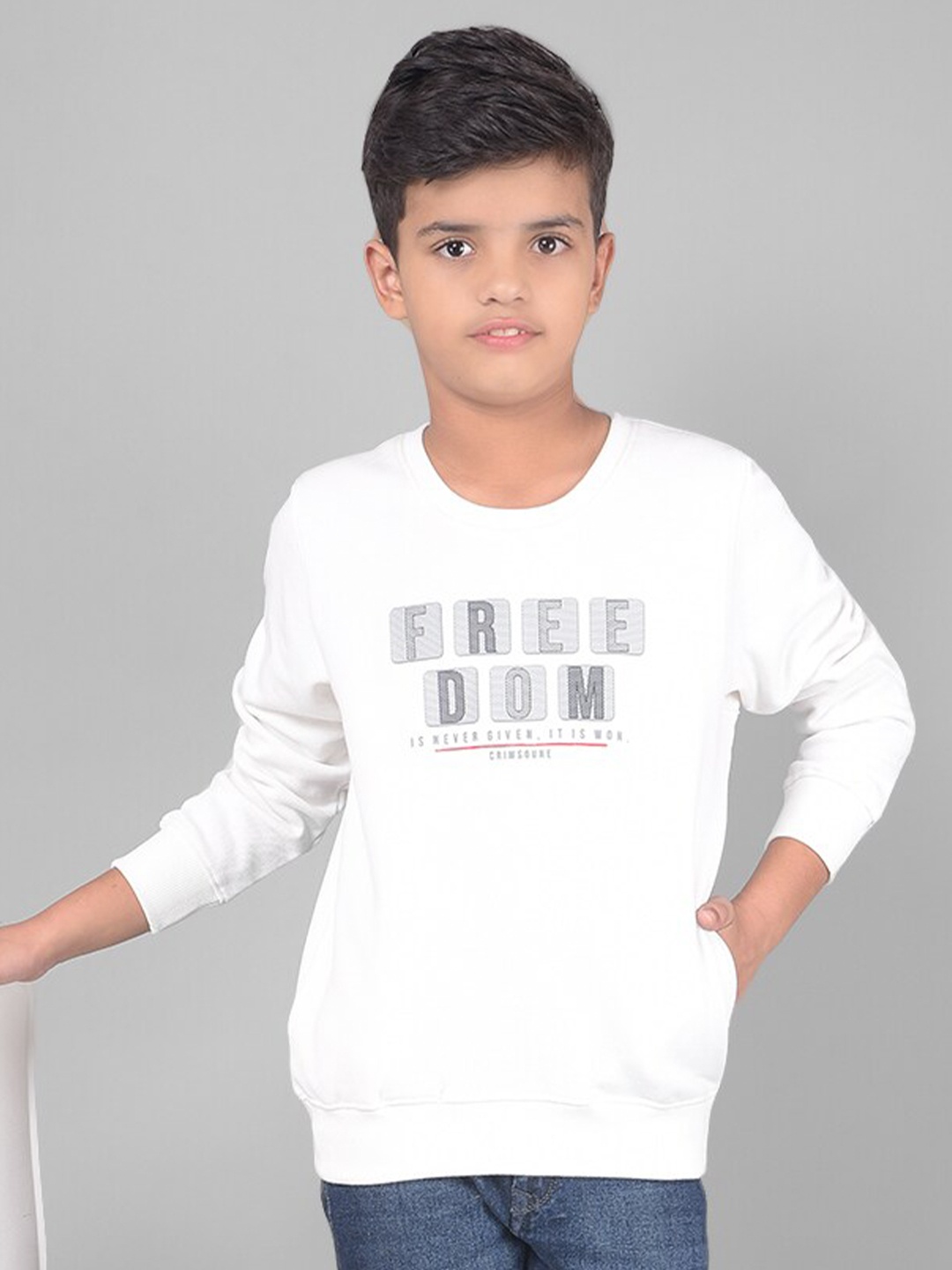 

Crimsoune Club Boys Typography Printed Cotton Sweatshirt, Off white