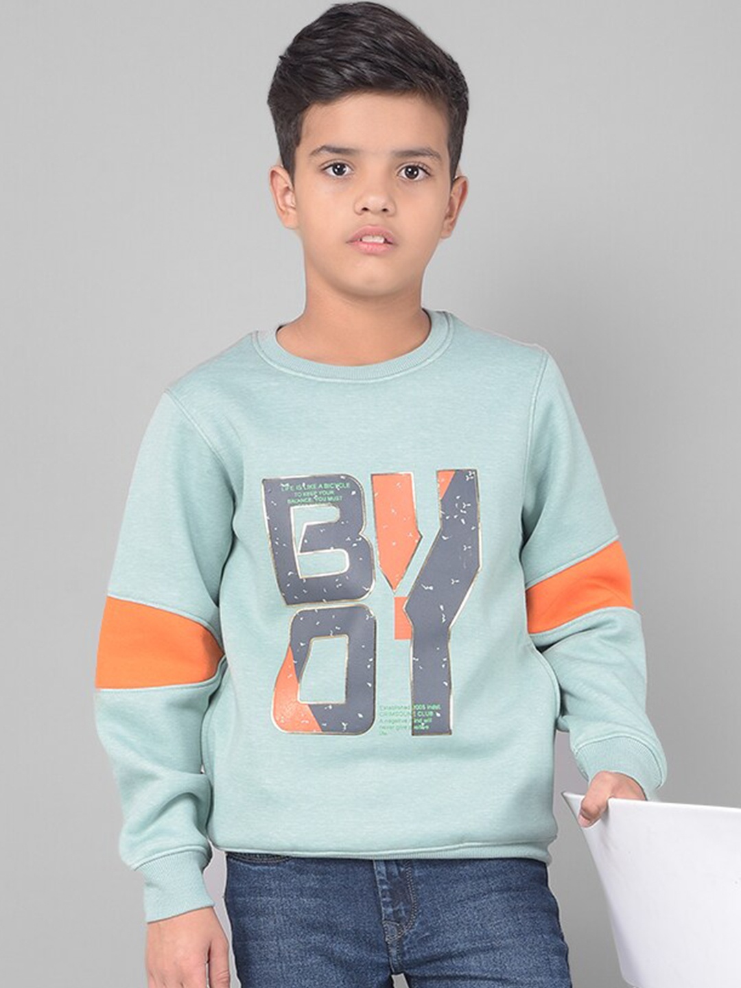 

Crimsoune Club Boys Typography Printed Pullover Sweatshirt, Green