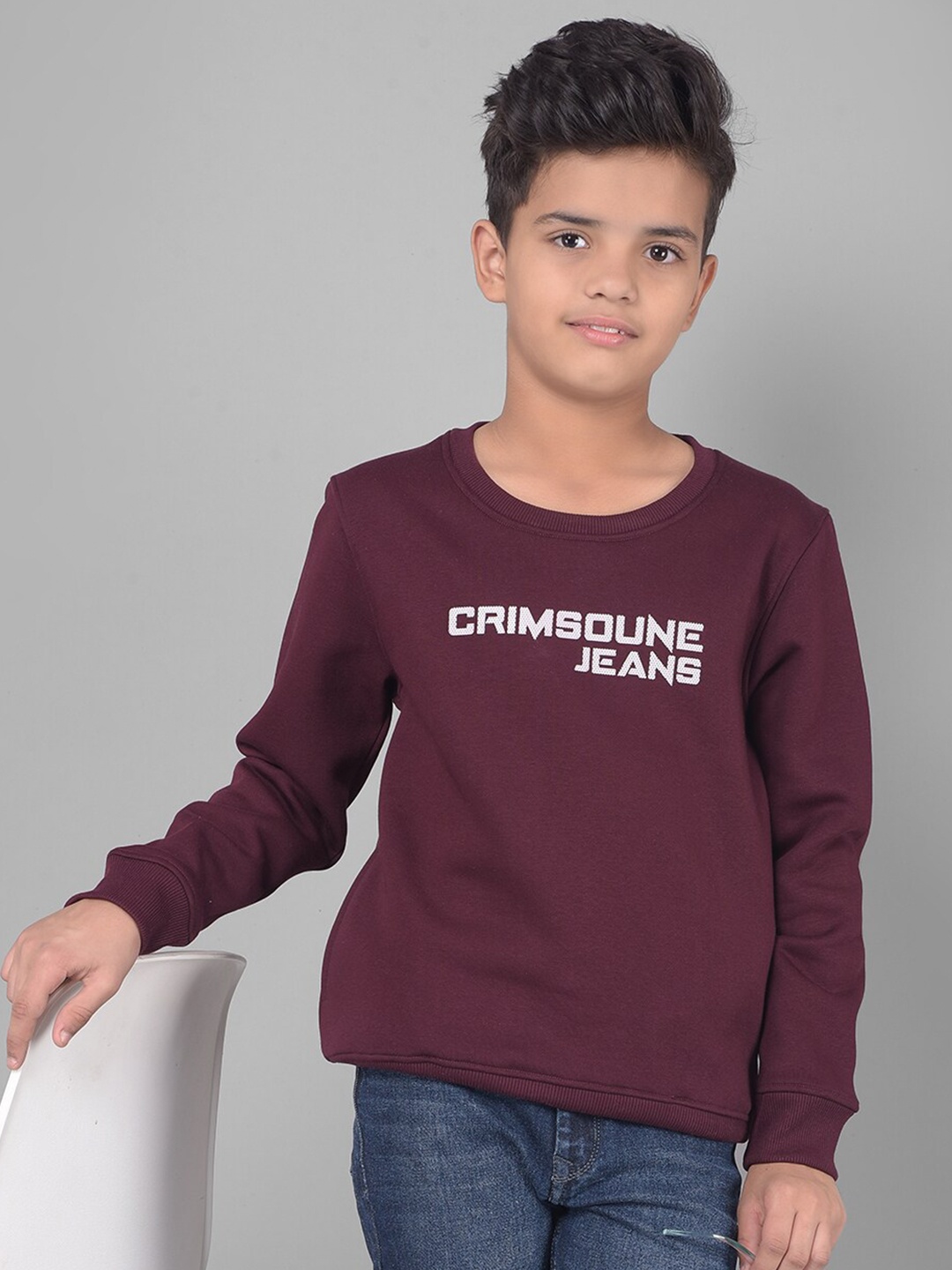 

Crimsoune Club Boys Typography Printed Pullover, Purple