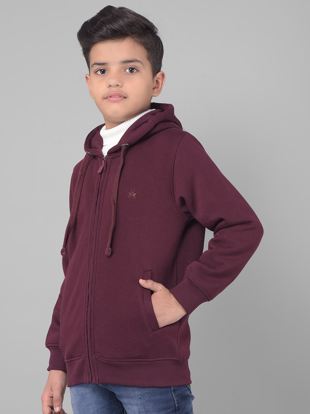 

Crimsoune Club Boys Hooded Cotton Front Open Sweatshirt, Burgundy