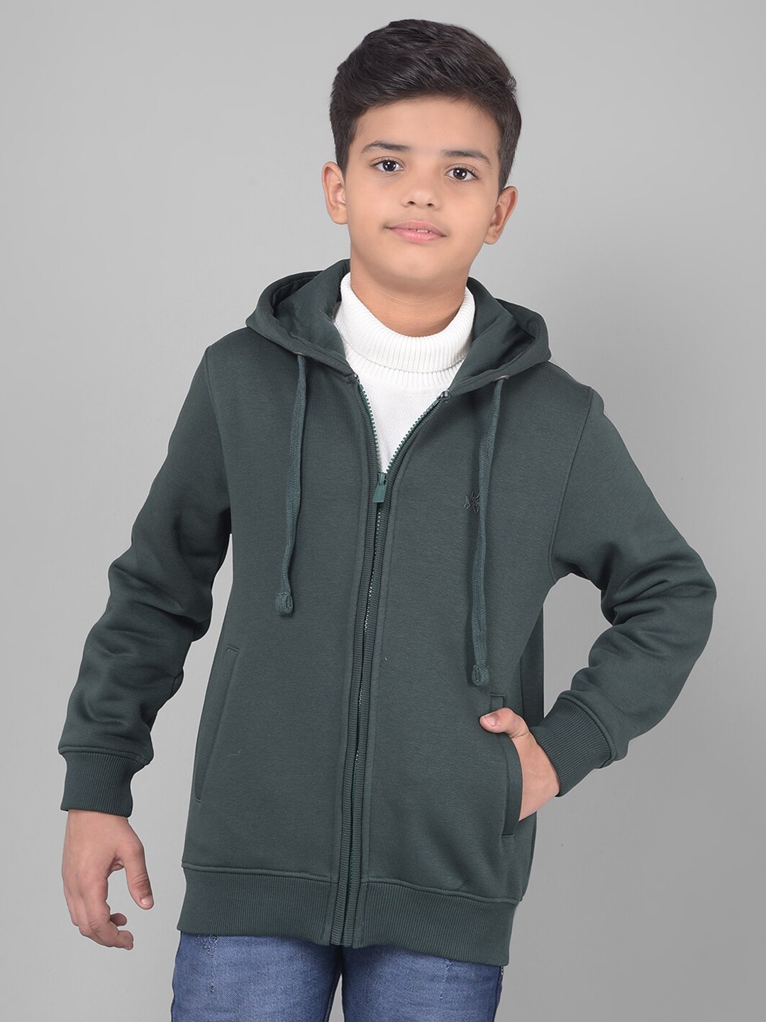 

Crimsoune Club Boys Hooded Front-Open Sweatshirt, Green