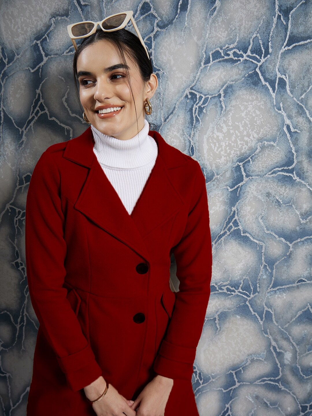 

Athena Red Single-Breasted Woollen Trench Coat