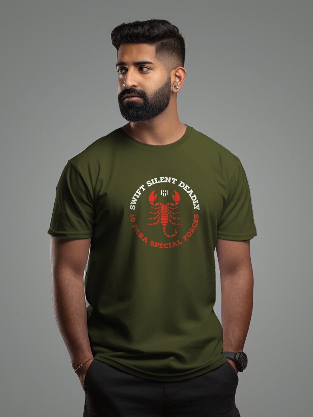 

Aero Armour Unisex 10 Para SF Printed Pure Cotton T-shirt, Olive