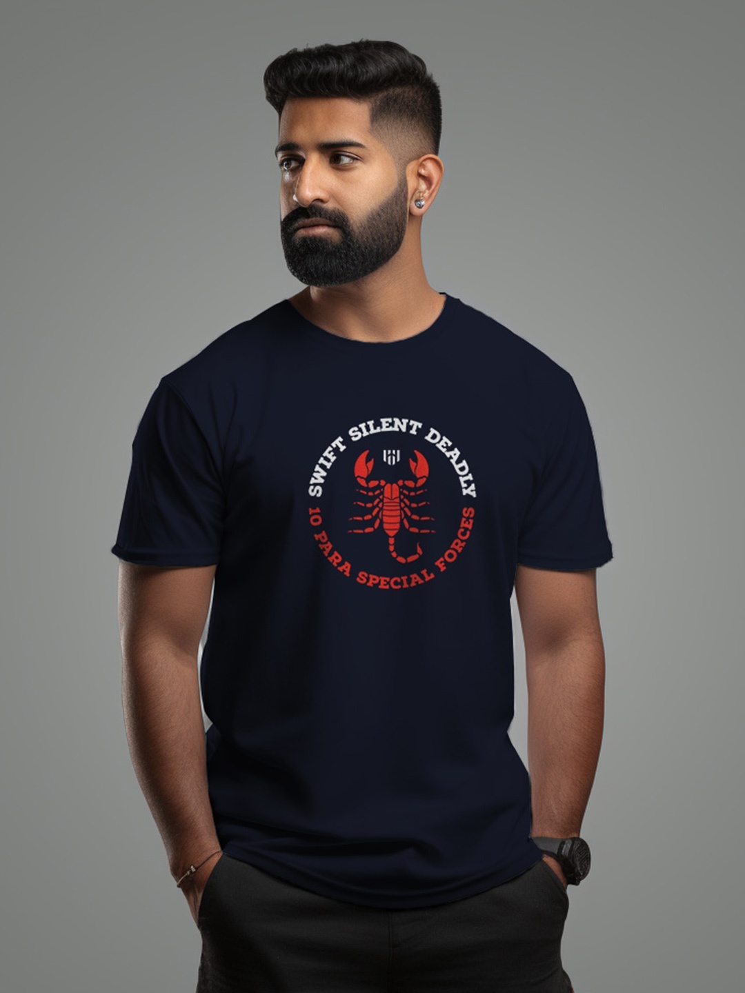 

Aero Armour Typography Printed Pure Cotton T-shirt, Navy blue