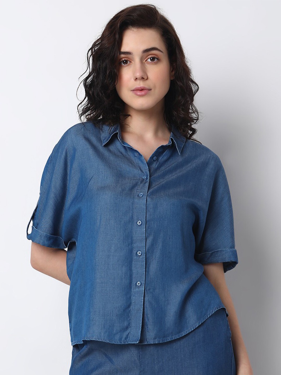 

Vero Moda Roll-Up Sleeves Casual Denim Shirt, Blue
