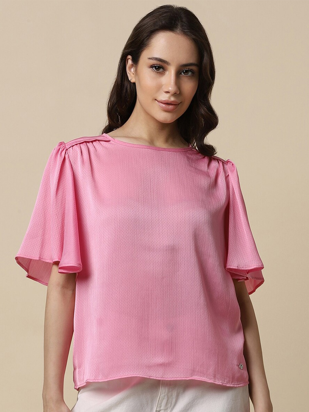 

Allen Solly Woman Self Design Flared Sleeves Top, Pink