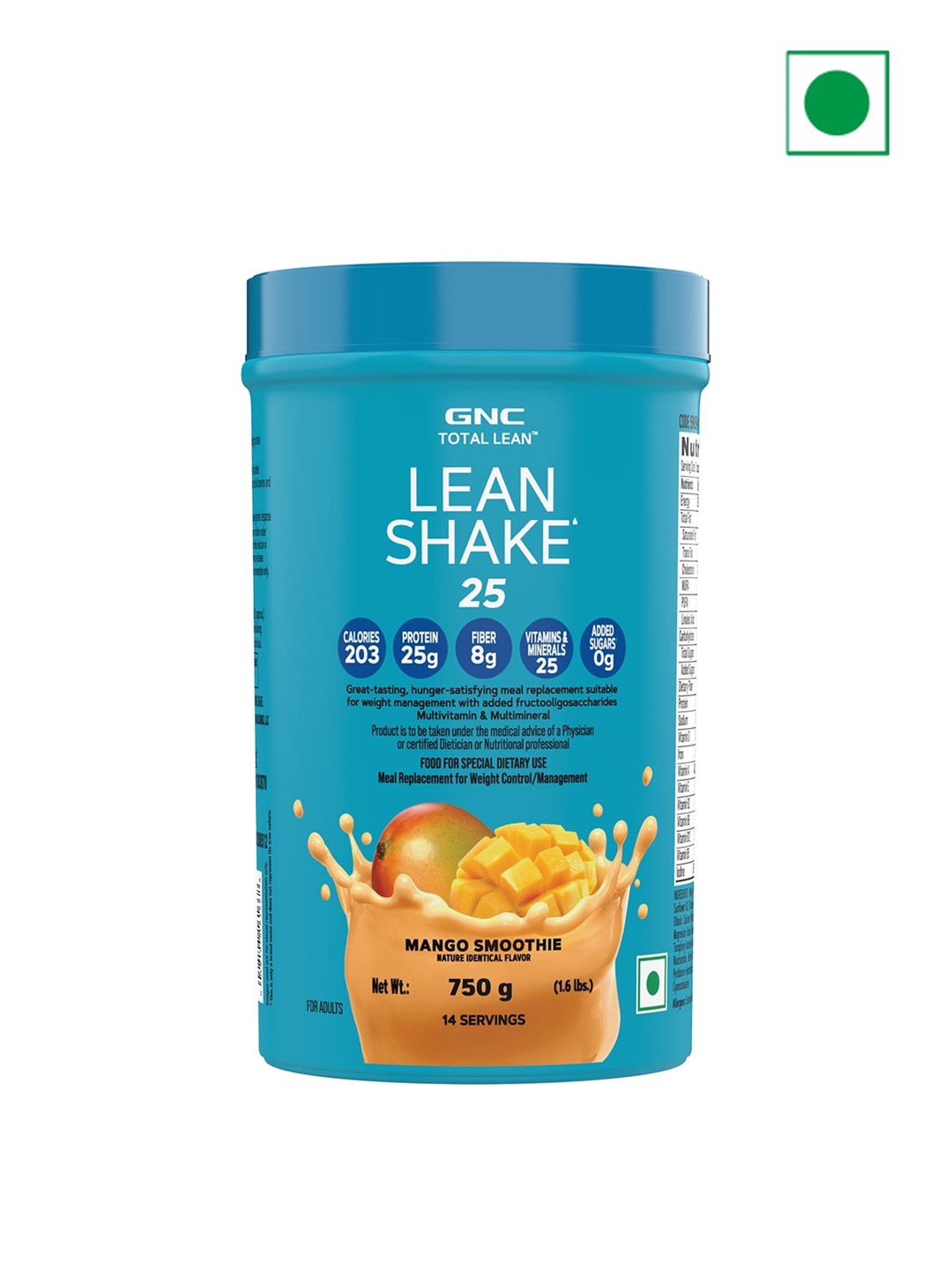 

GNC Total Lean Shake 25 For Weight Loss Efforts - Mango Smoothie - 750g, Blue