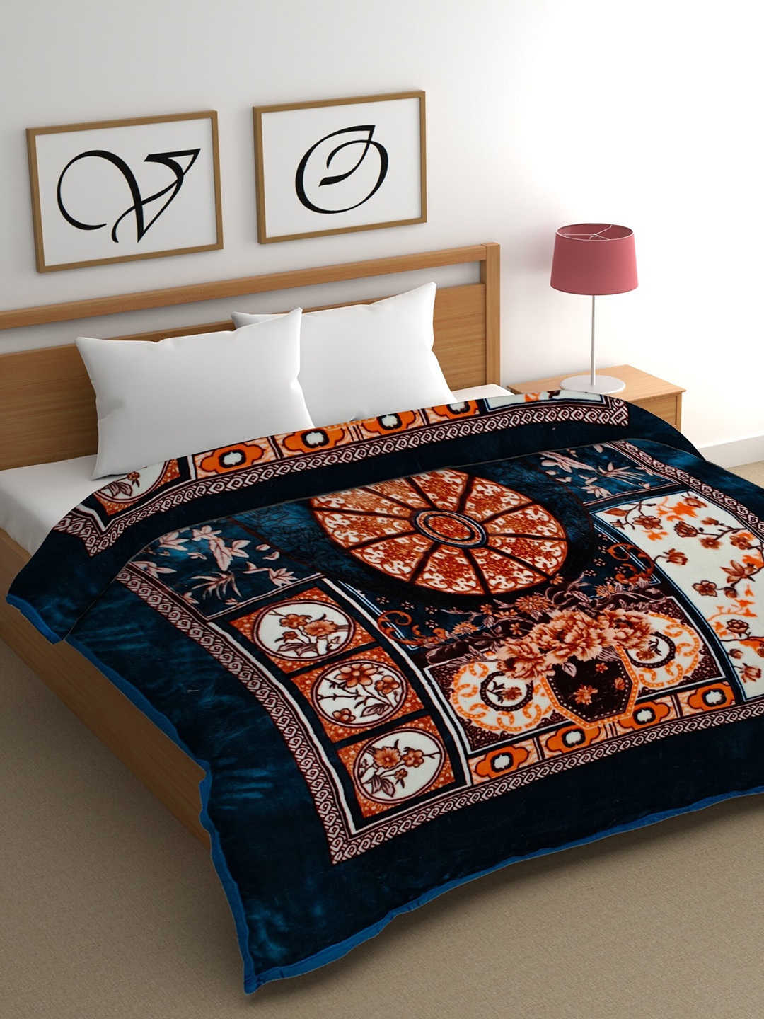 

CHHAVI INDIA Navy Blue & White Heavy Winter 450 GSM Cotton Double Bed Blanket