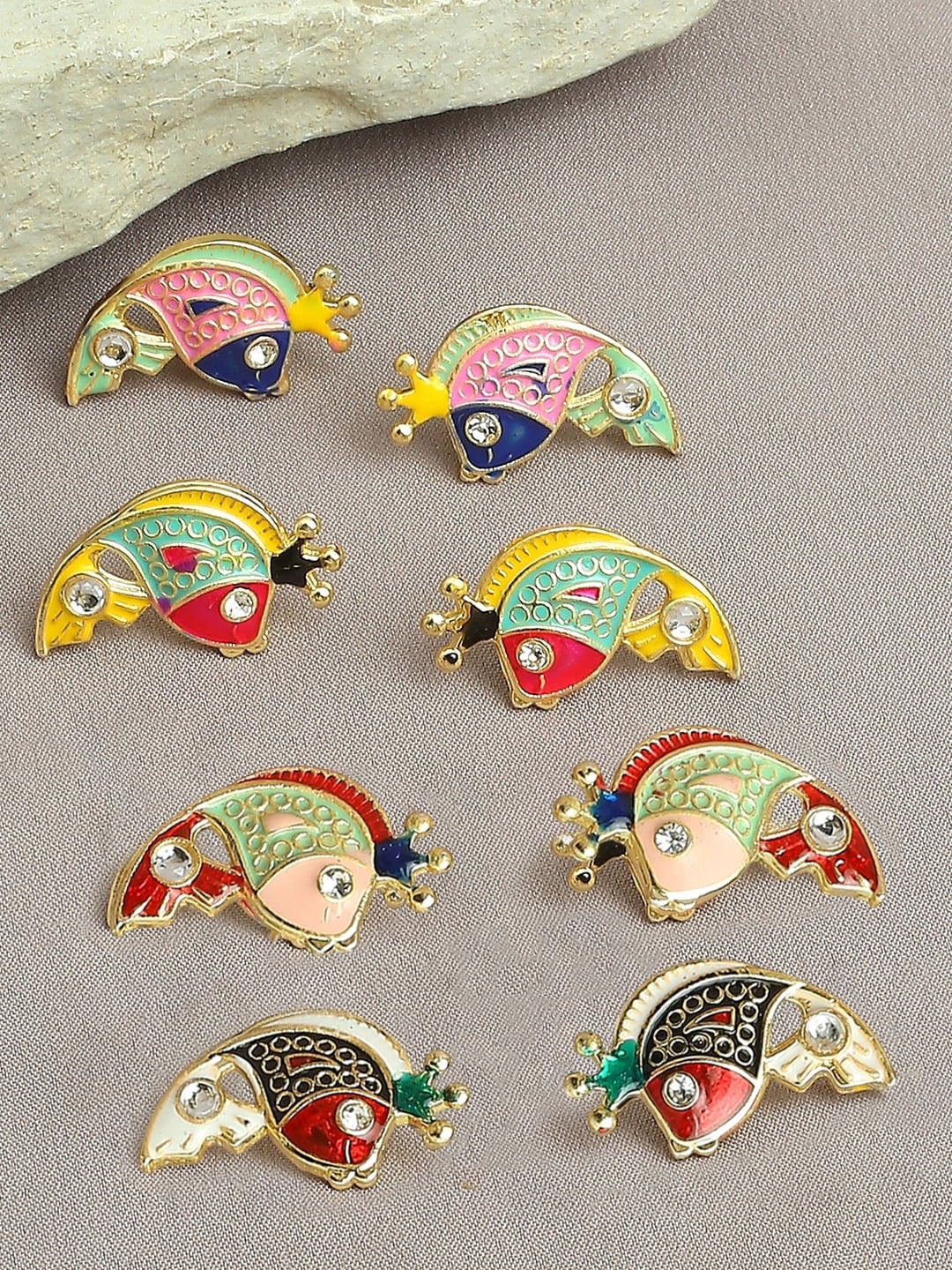 

OOMPH Set Of 4 Contemporary Meenakari Studs Earrings, Green