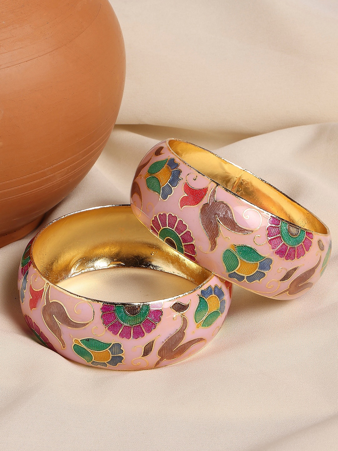 

OOMPH Set of 2 Printed Meenakari Bangles, Pink