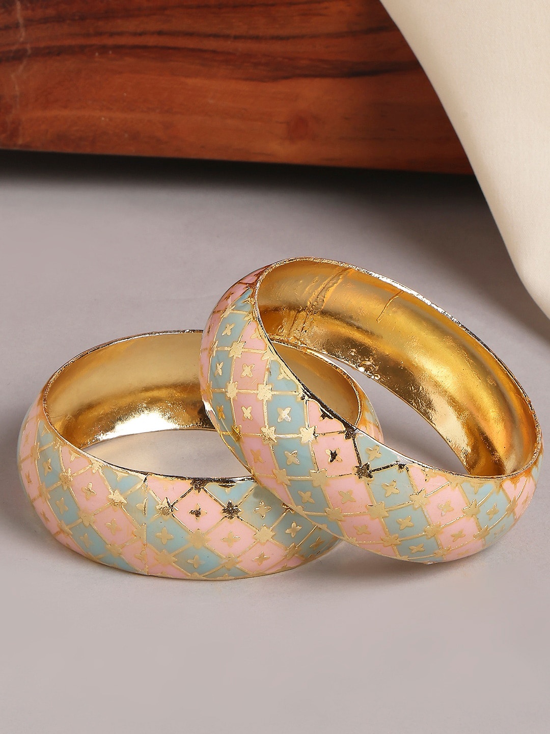 

OOMPH Set Of 2 Kada Meenakari Floral Design Bangles, Gold