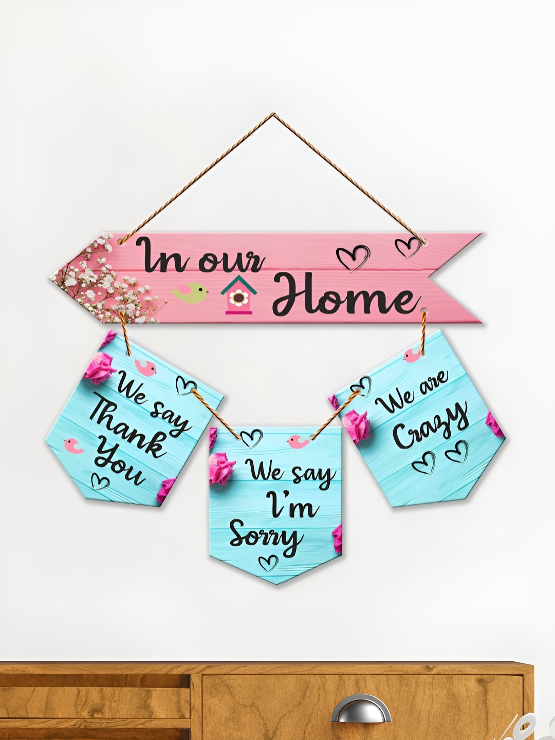 

ArtVibes Pink & Blue Home Quotes Printed Wooden Signs and Plaques