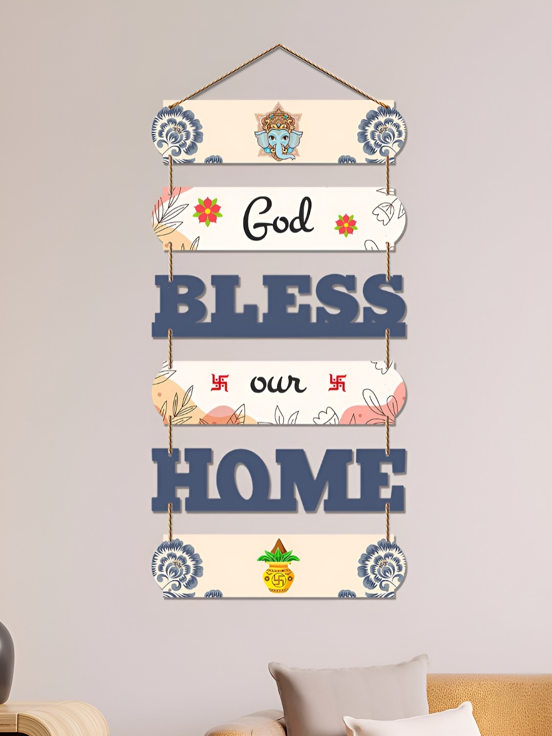 

ArtVibes White & Blue God Bless Our Home printed Wooden Signs and Plaques