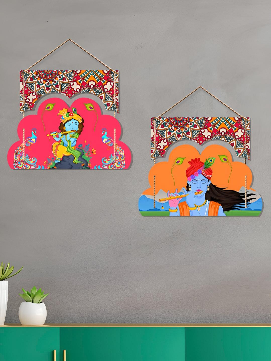 

ArtVibes Pink & Orange 2 Pieces Spiritual Printed Wall Hangings