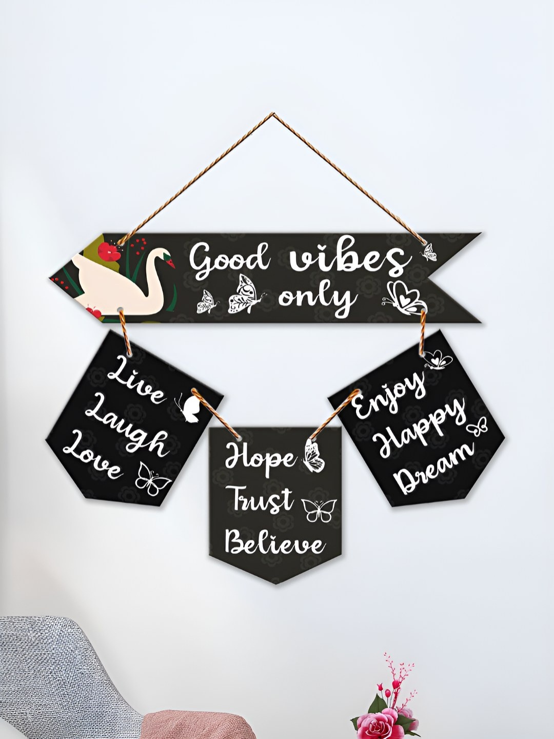 

ArtVibes Black Motivational Quotes Painted Wooden Hanging Wall Decor