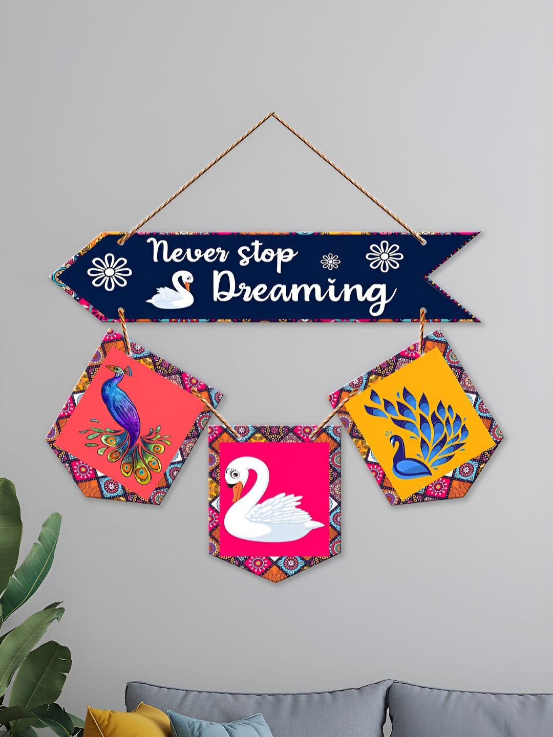 

ArtVibes Blue & Red Motivational Quotes Painted Wooden Hanging Wall Decor