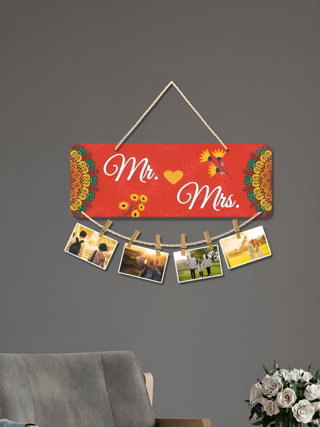 

ArtVibes Red Mr. & Mrs. Printed Wood Hanging Wall Decor