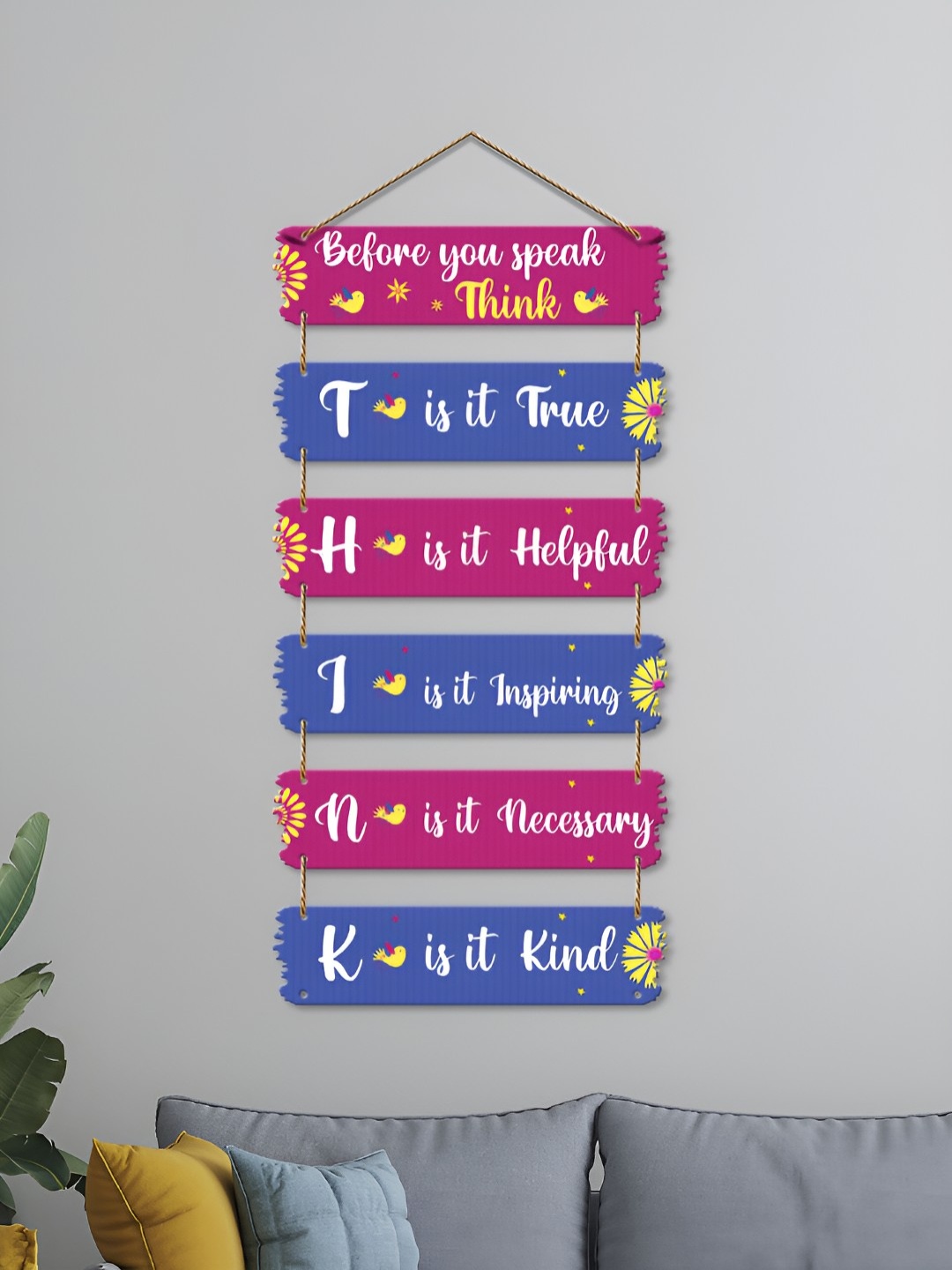 

ArtVibes Pink & Blue Before You Speak Think Quote Decorative Wooden Wall Hanging