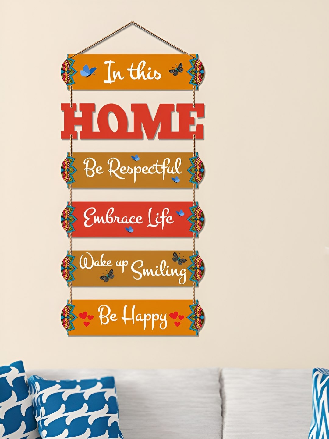 

ArtVibes Orange & Red Home & Positive Quote Decorative Wooden Hanging Wall Decor