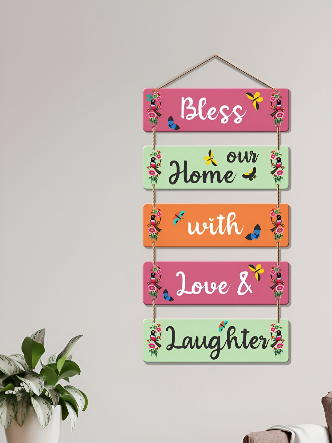 ArtVibes Pink & Green Home Quotes Decorative Wooden Hanging Wall Decor