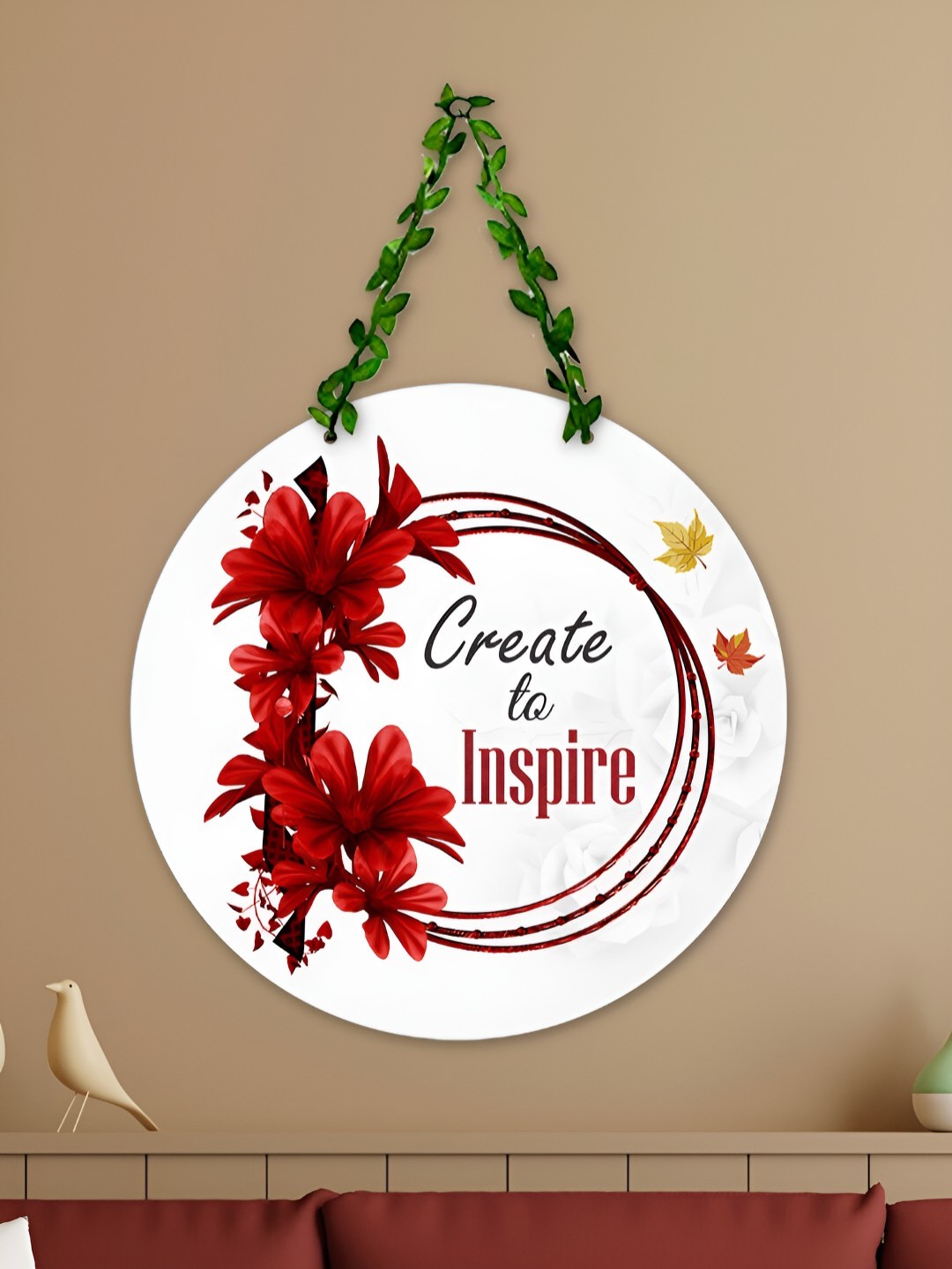 ArtVibes White & Red Create To Inspire Quote Printed Wooden Hanging Wall Decor