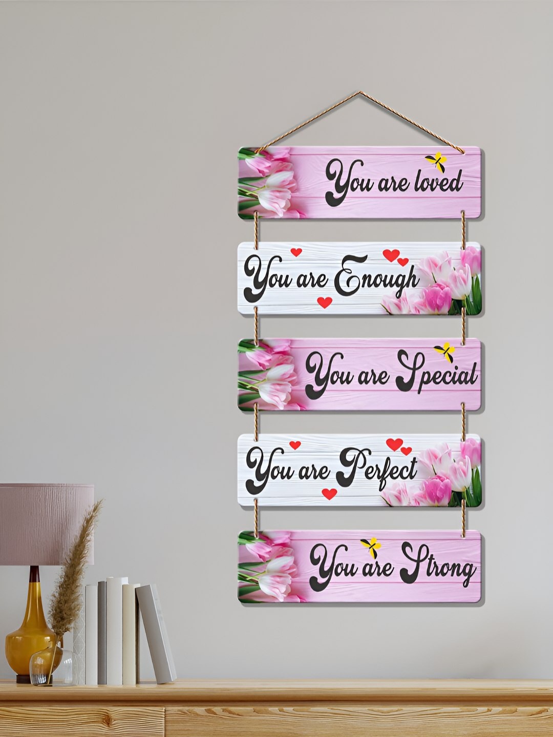

ArtVibes Pink & White Wooden Positive Quotes Printed Wall Hanging
