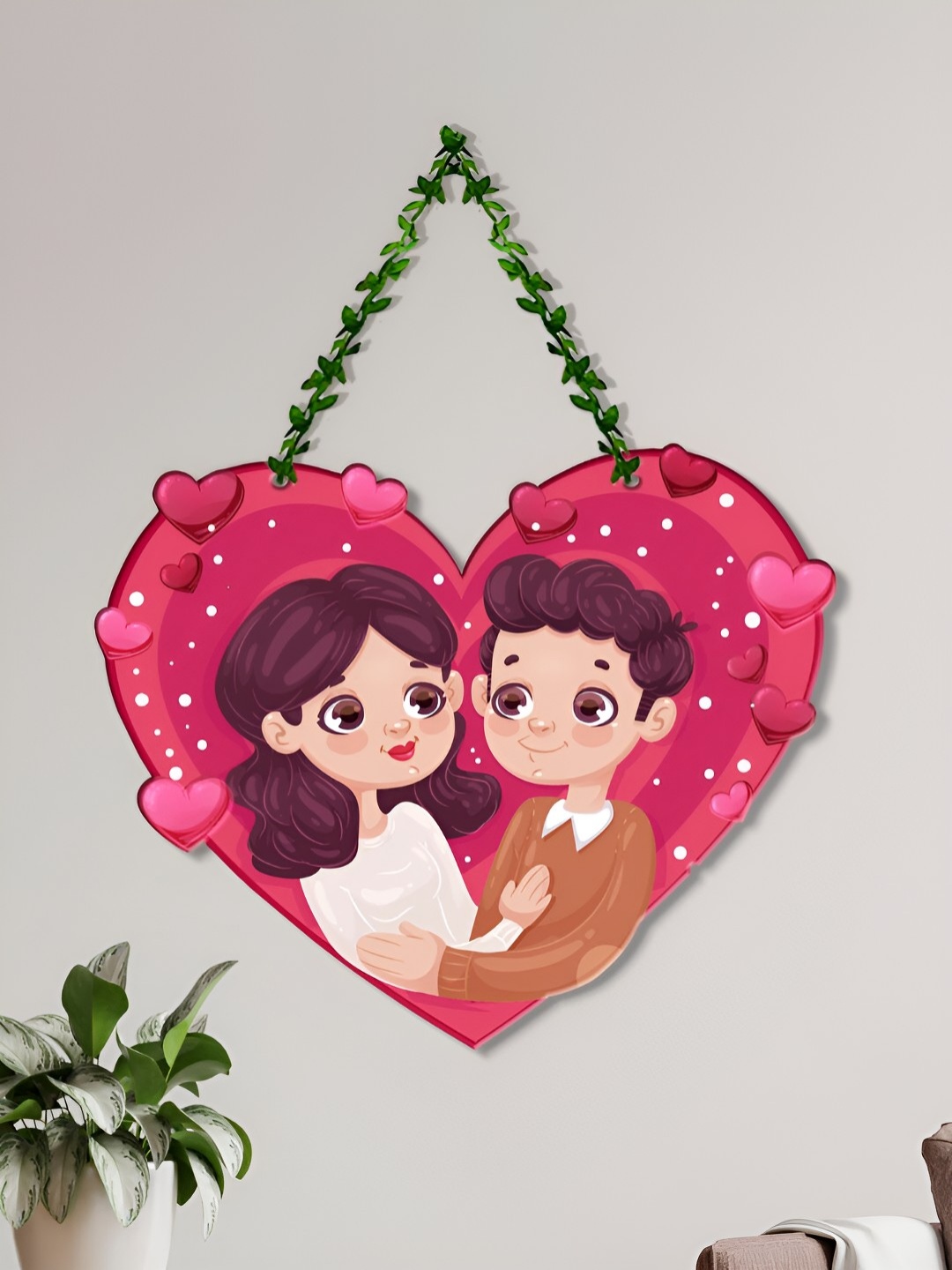 ArtVibes Pink Couple Printed Wooden Hanging Wall Decor