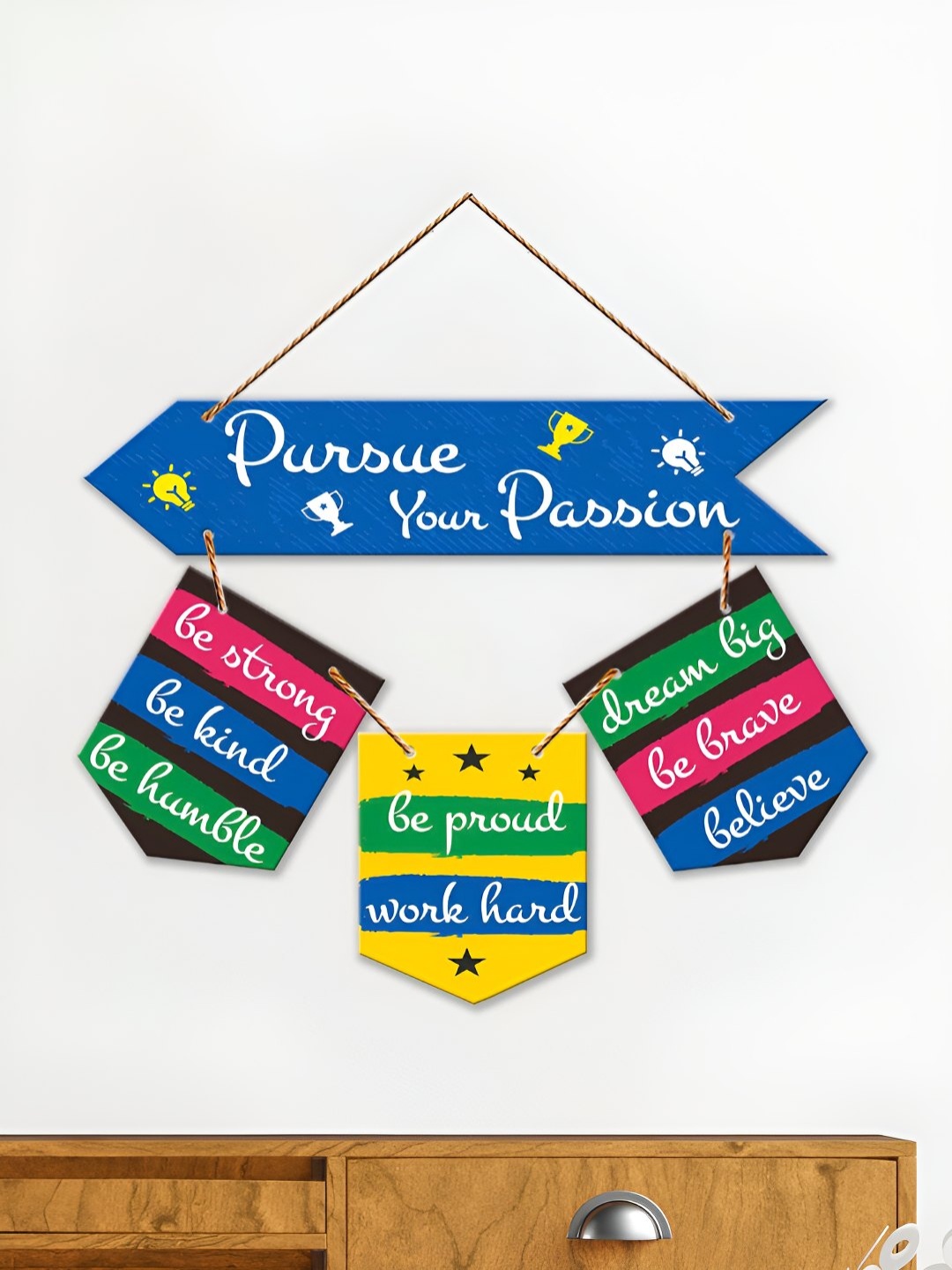 

ArtVibes Blue White Pursue Your Passion Printed Wooden Hanging Wall Decor