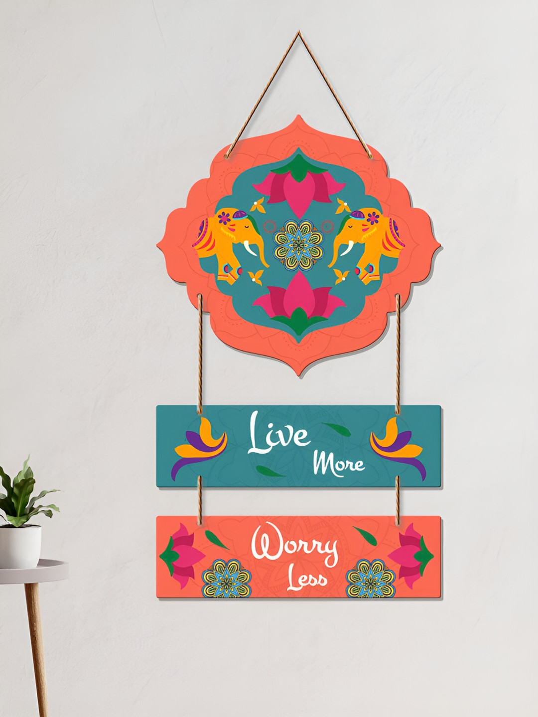 

ArtVibes Live More Orange & Green Decorative Wooden Hanging Wall Decor