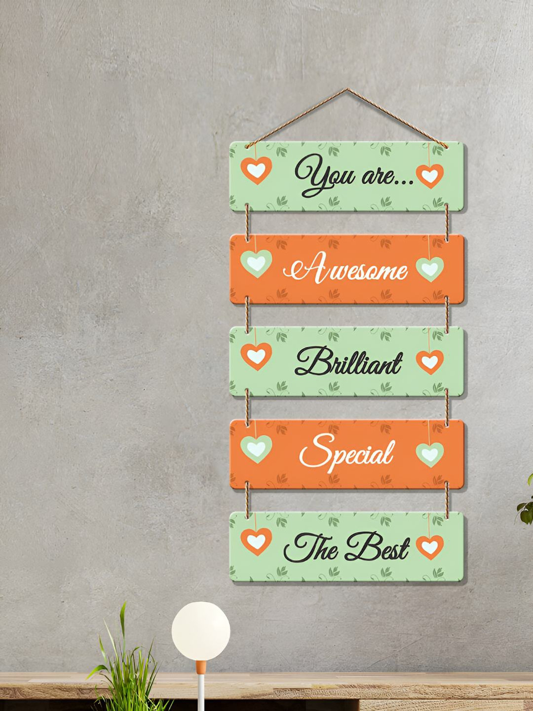 

ArtVibes Green & Orange Positive Quotes Decorative Wooden Hanging Wall Decor
