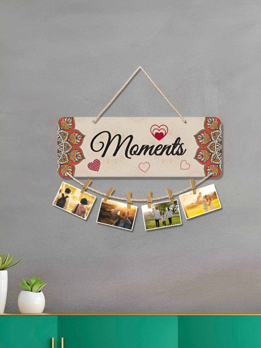 ArtVibes 6 Clips Beige & Black Moments Decorative Wooden Hanging Wall Decor