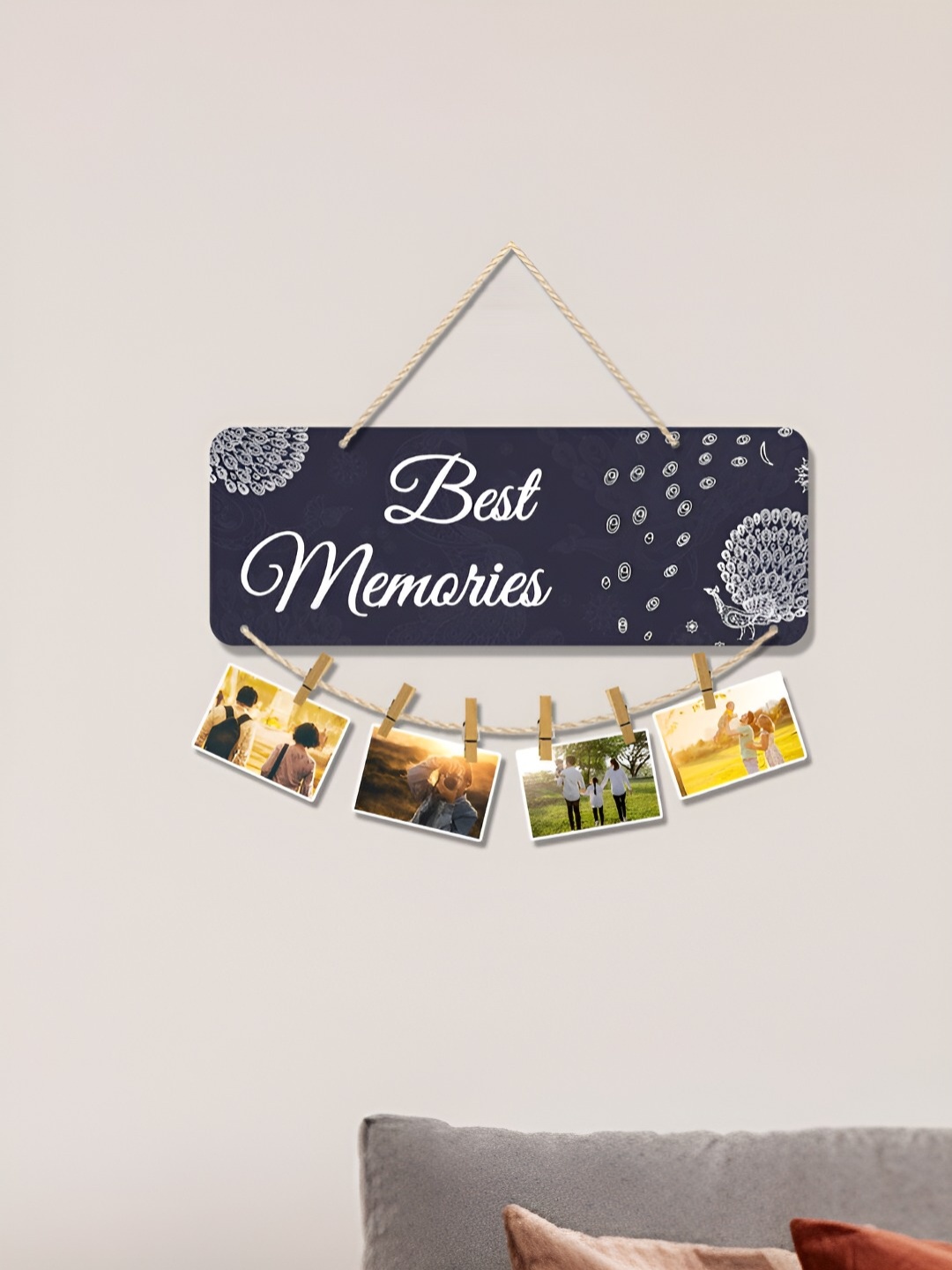 

ArtVibes 6 Clips Blue & White Best Memories Decorative Wooden Hanging Wall Decor