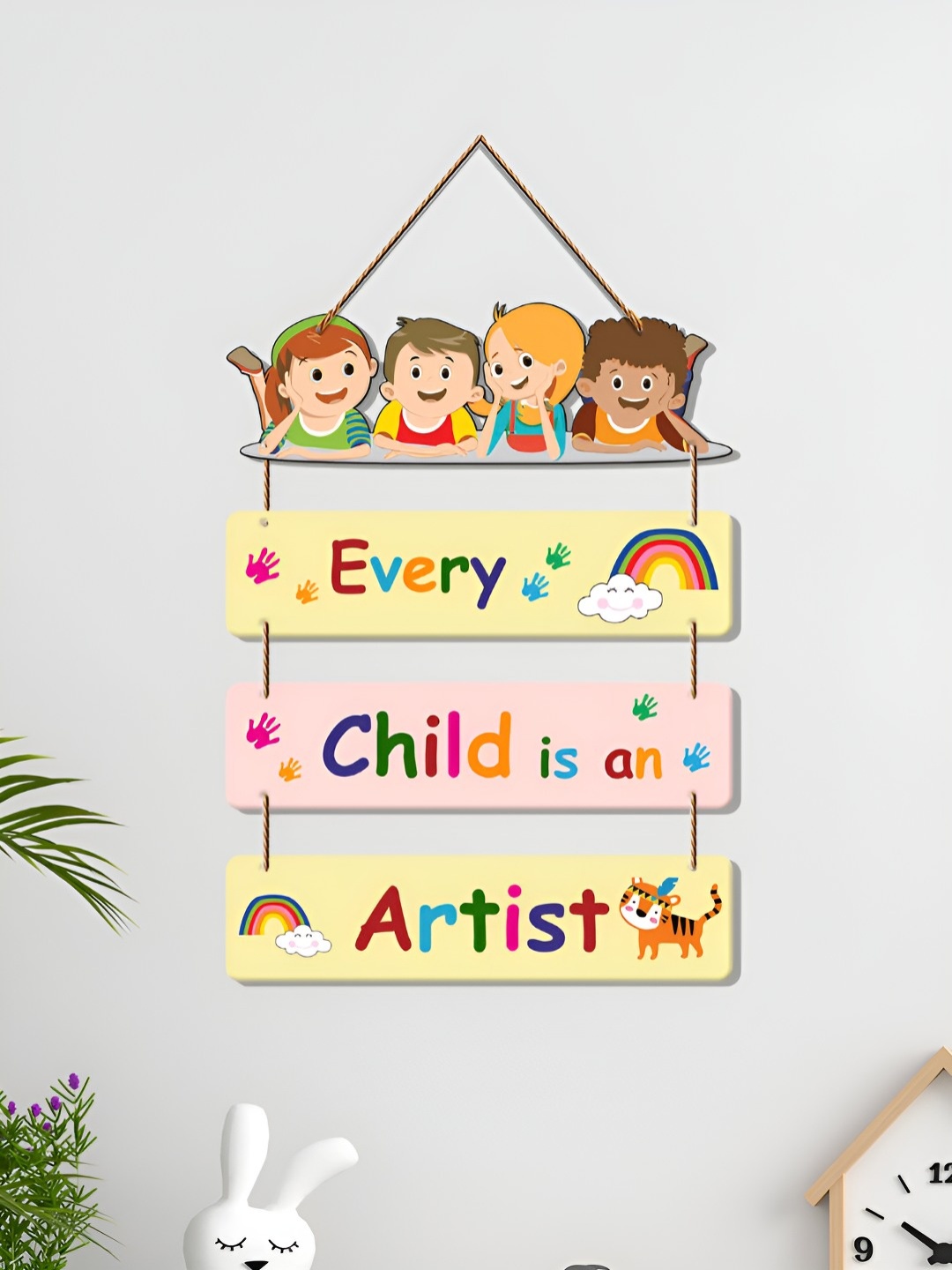 ArtVibes Pink & Yellow Children's Quote Printed Hanging Wall Decor