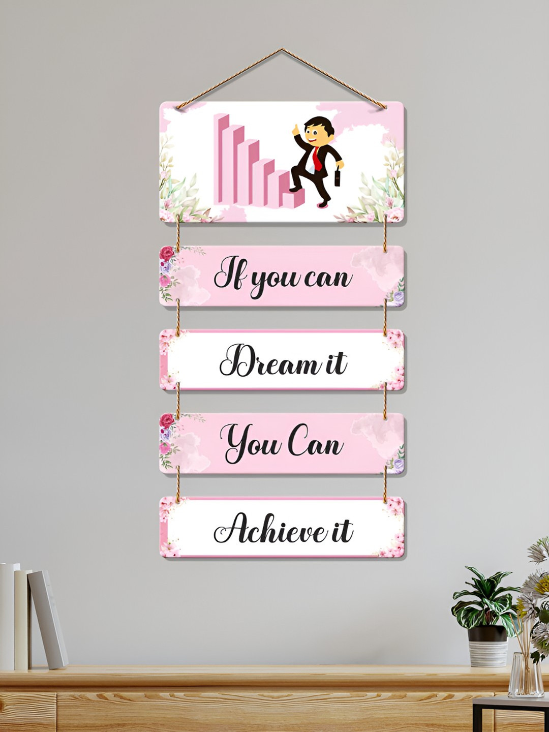 

ArtVibes Pink & White Motivational Quote Printed Wooden Wall Hanging Decorative
