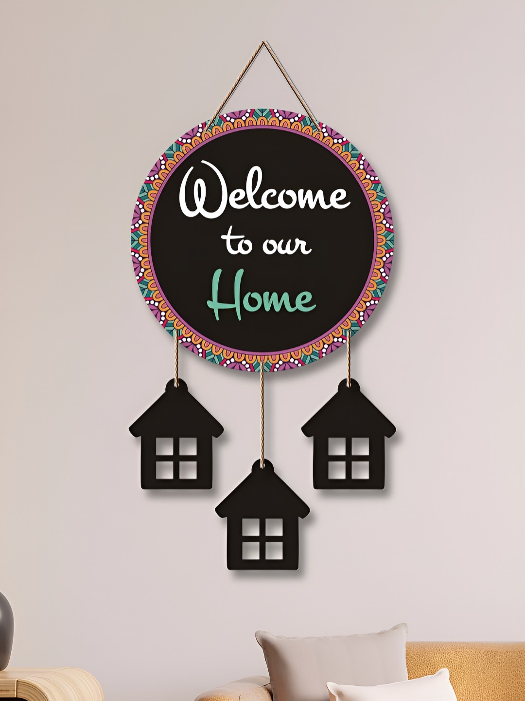 

ArtVibes Black & White Welcome To Our Home Printed Wooden Hanging Wall Decorative