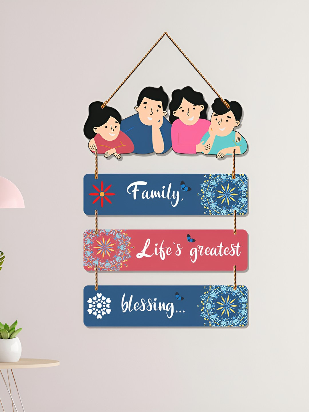 

ArtVibes Pink & Blue Family Printed Wooden Hanging Wall Decorative