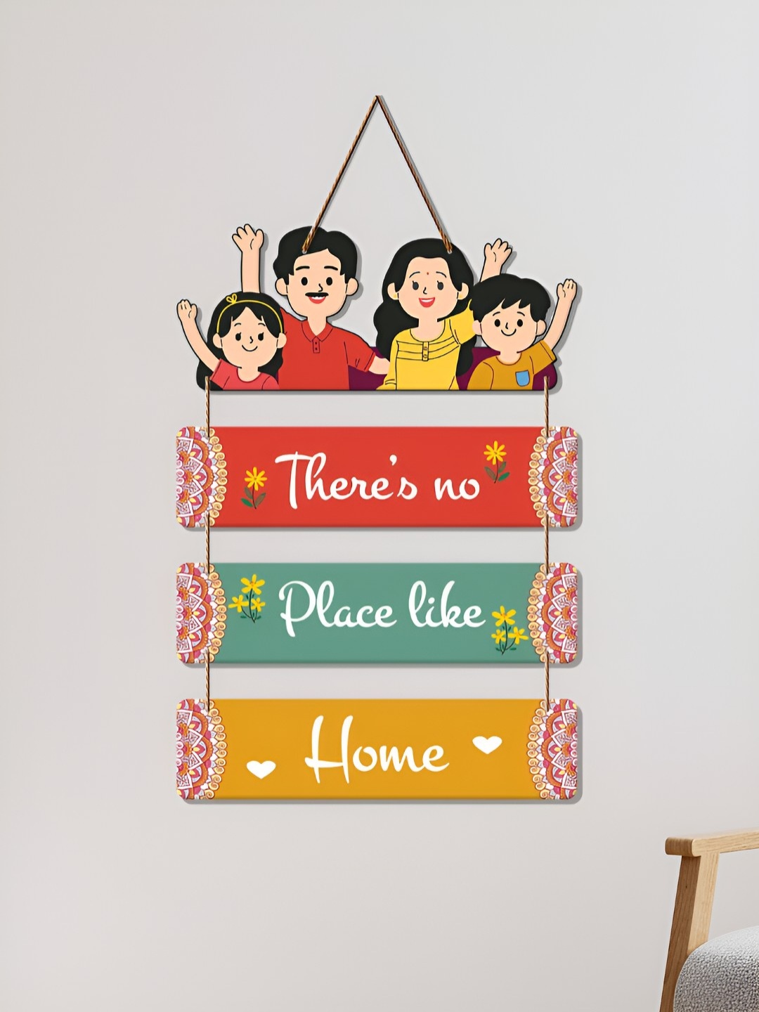 ArtVibes Red & Green Place Like Home Wooden Hanging Wall Decorative