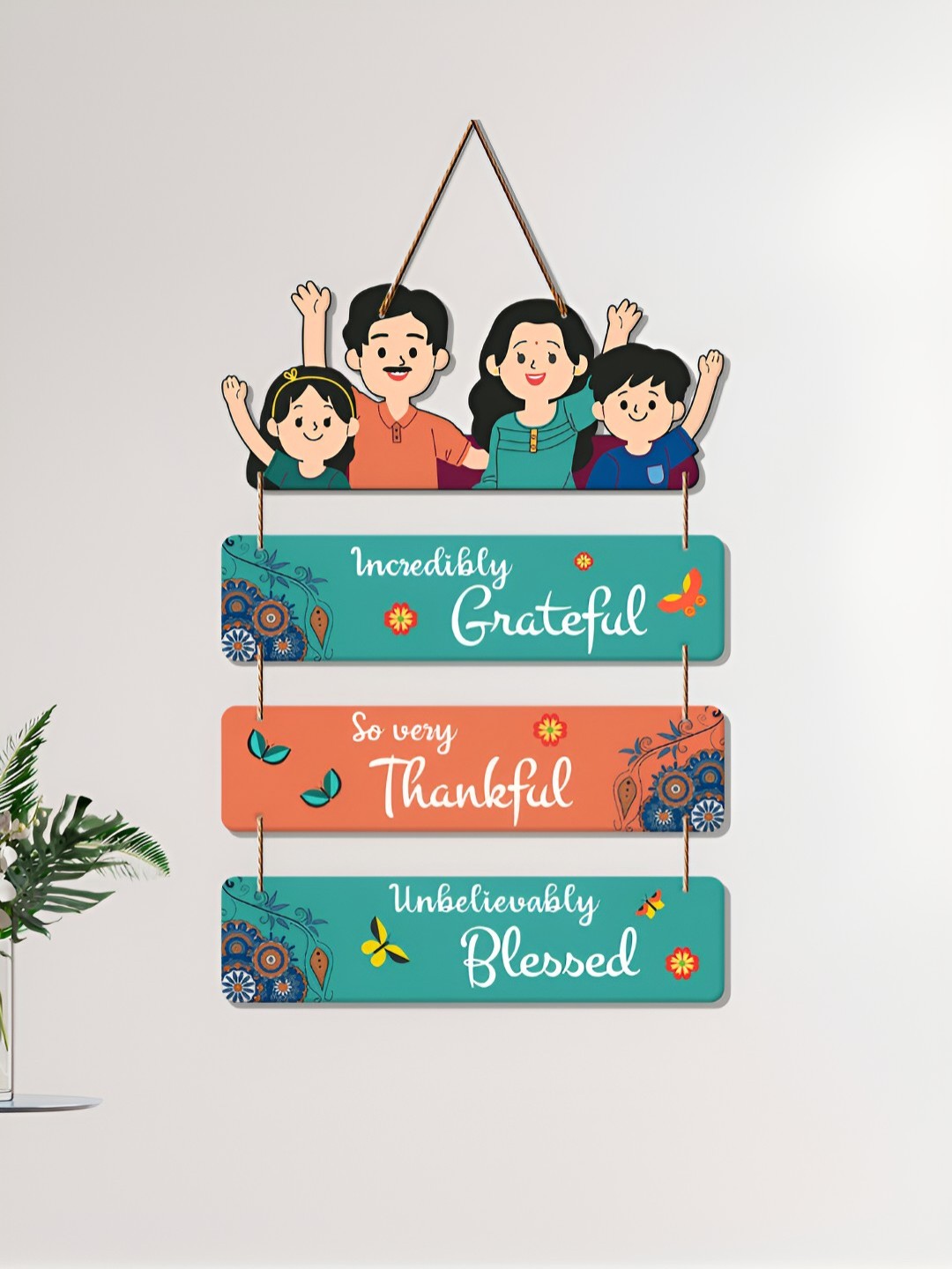 

ArtVibes Orange & Blue Printed Wooden Wall Hanging