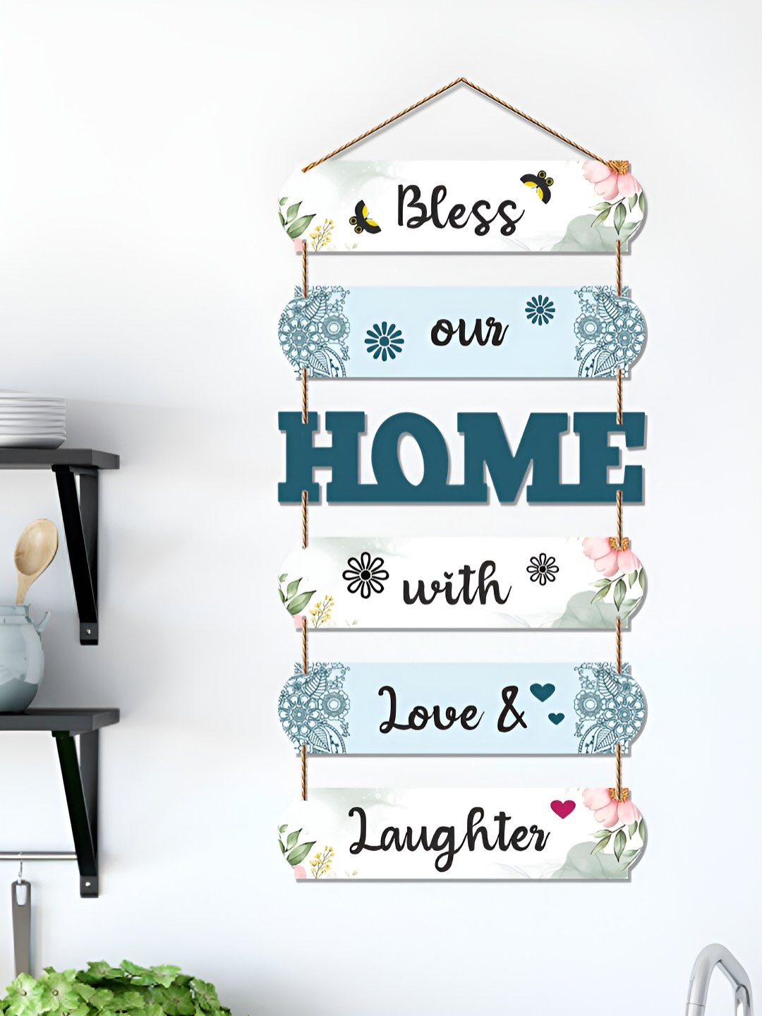 

ArtVibes White & Blue Quote Printed Decorative Wooden Wall Hanging