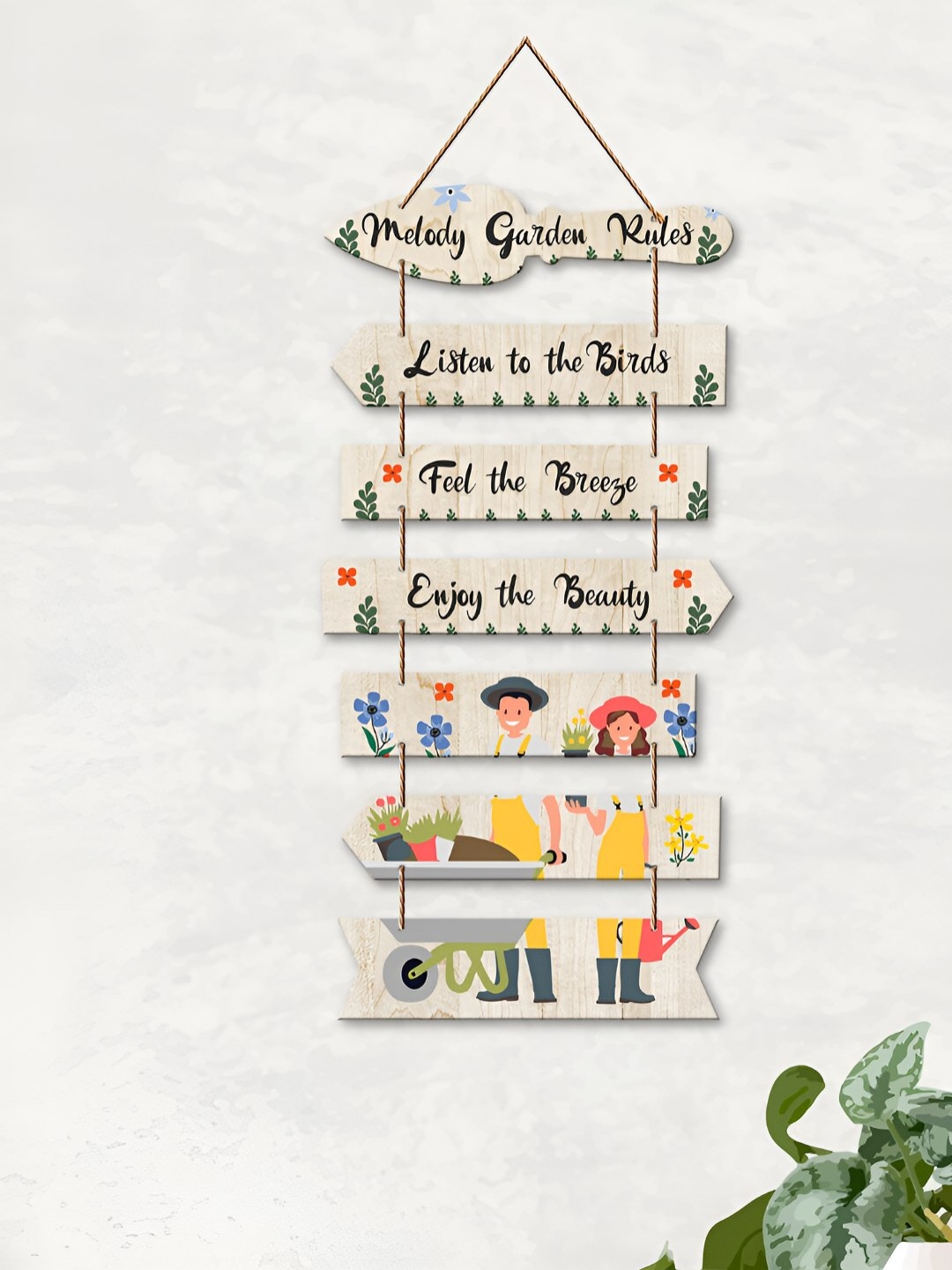 

ArtVibes Beige & Black Garden Rules Printed Wooden Wall Hanging