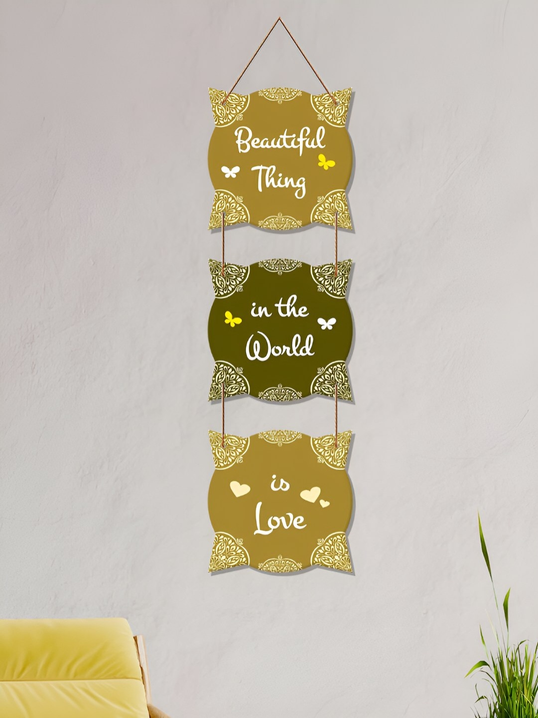 ArtVibes Green & White Love Quotes Printed Hanging Wall Decor