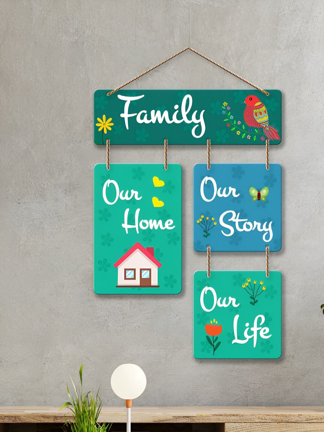 

ArtVibes Green & Blue Family Quotes Printed Hanging Wall Decor